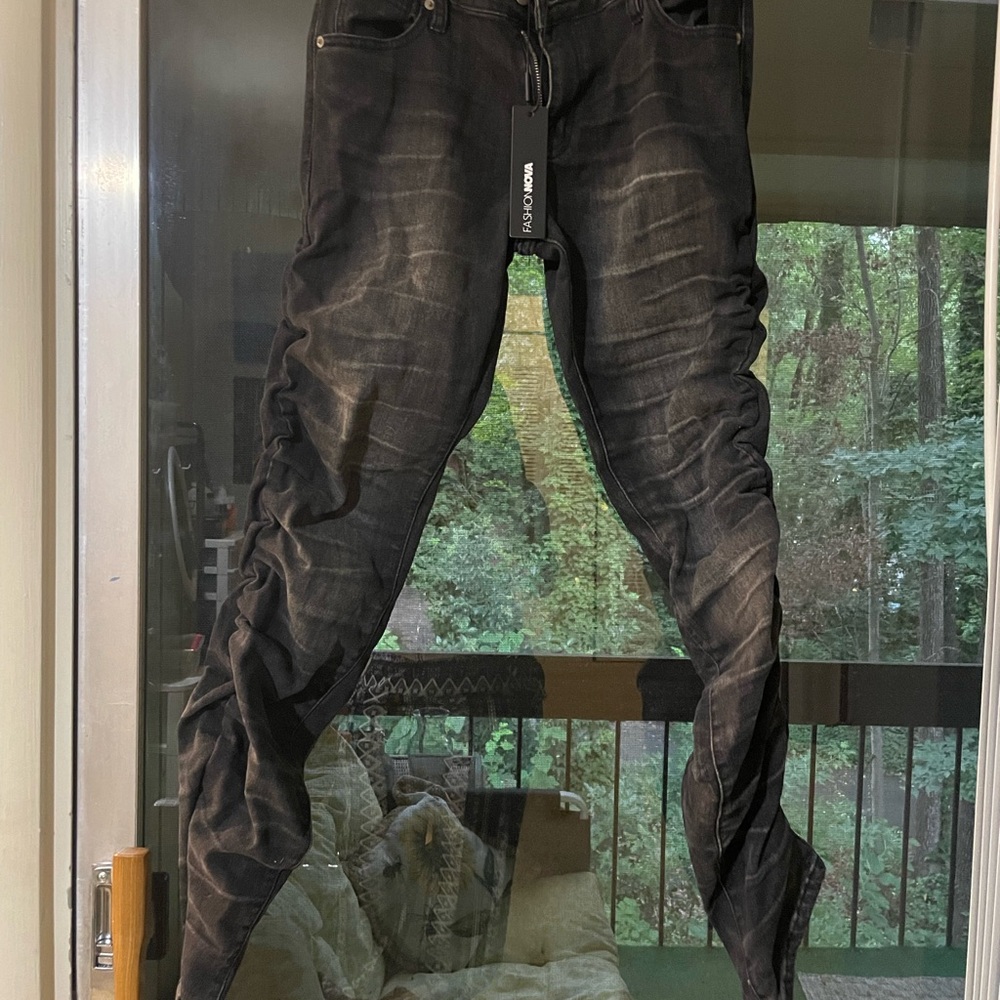 Fashion Nova Distressed Charcoal Skinny Jeans
